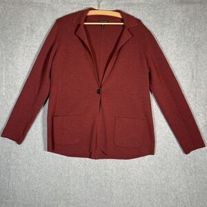 Eileen Fisher Sweater Cardigan M Burgundy Red Wool Blend Blazer Jacket Pockets
